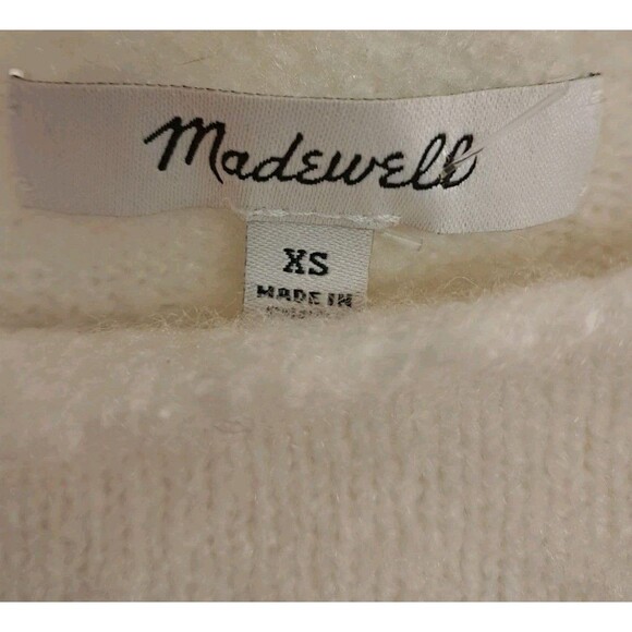 Madewell Sweater Cream Crop Wool Alpaca Boat Neck Striped Sleeve Geo Women's XS - Picture 2 of 11